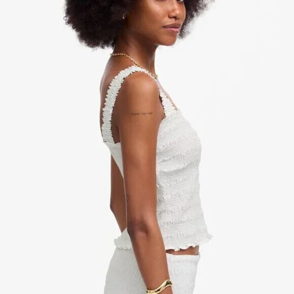 Madewell Cotton Poplin Smocked Cropped Slim Fit Tank White Size M NWT - Picture 2 of 8